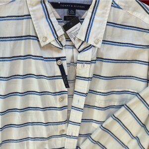 Tommy Hilfiger Blue and White Striped Button-Up